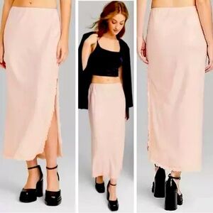 Wild Fable Pink Satin Lace Maxi Skirt Y2K size Large